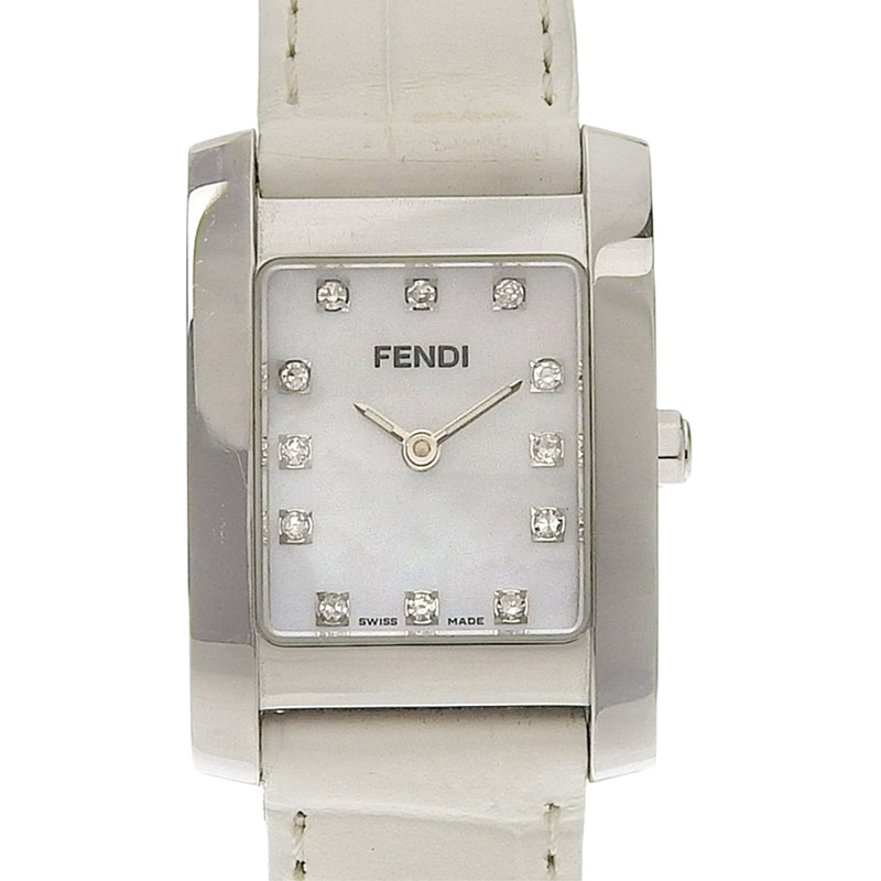 フェンディ FENDI 7000L クォーツ 腕時計 レディース SS 革 12PD スクエア シェル文字盤 7000L 中古 OW0394