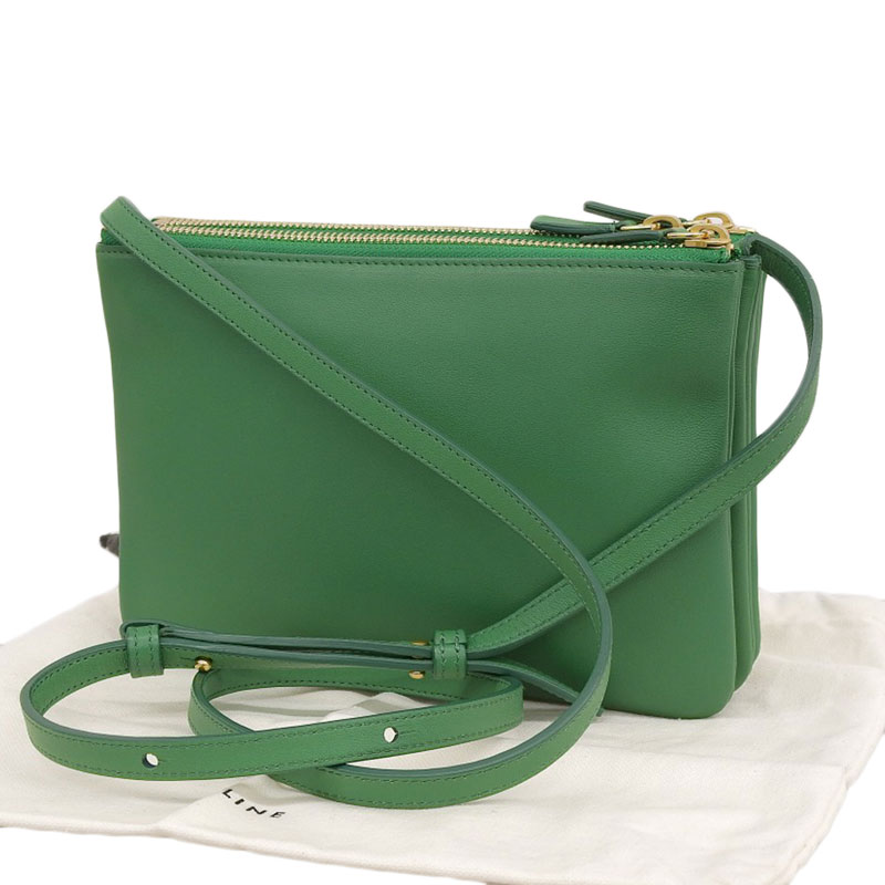 http://セリーヌ%20CELINE%20トリオ%20ショルダーバッグ%20ポシェット%20レザー%20グリーン%20中古%20OB1547