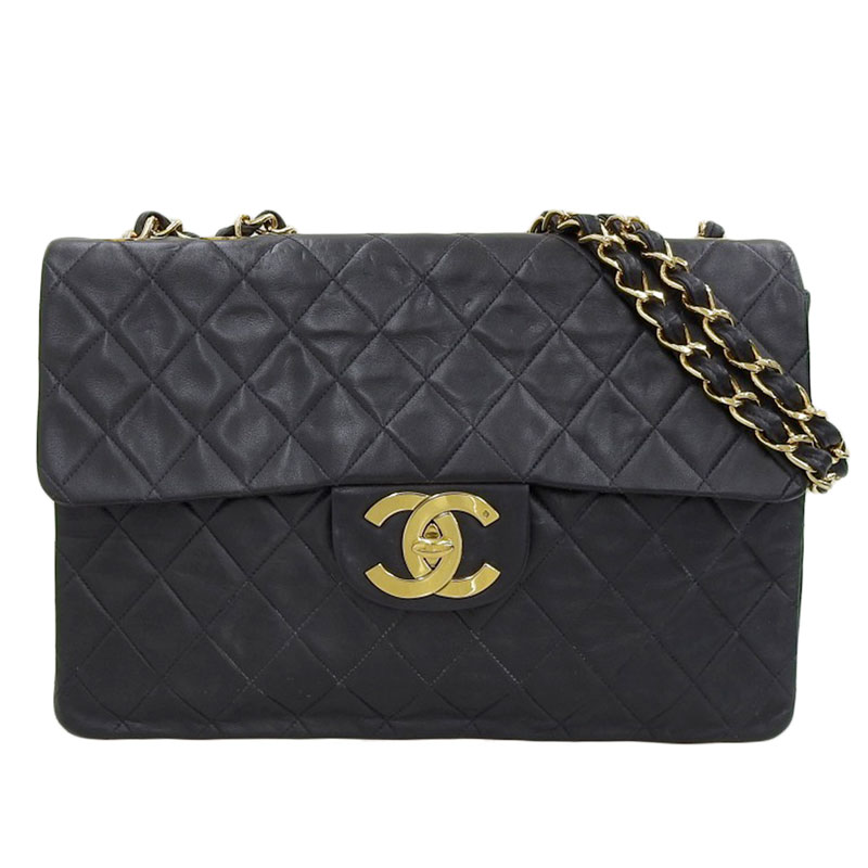 シャネル CHANEL デカマトラッセ 34 ココマーク ショルダーバッグ チェーンショルダー ラムスキン ブラックA01094 中古 CH0882