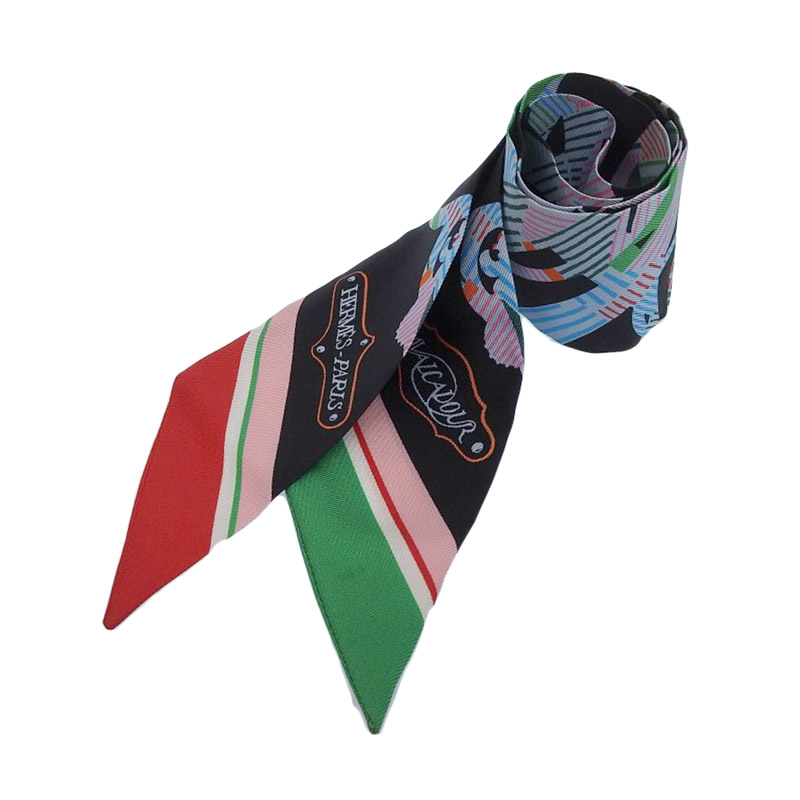 エルメス HERMES ツイリー スカーフ シルク ブラック系 中古 HE0878