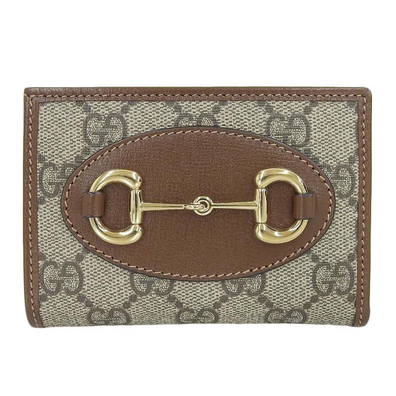 グッチ GUCCI GGスプリーム ホースビット 二つ折り財布 コンパクトウォレット ベージュ/ブラウン 726846 中古 GU0539