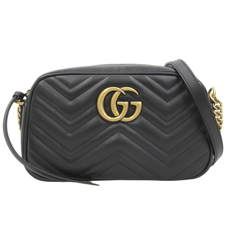 グッチ GUCCI GGマーモント キルティング スモール ショルダーバッグ チェーンショルダー レザー ブラック 447632 美品 GU0547
