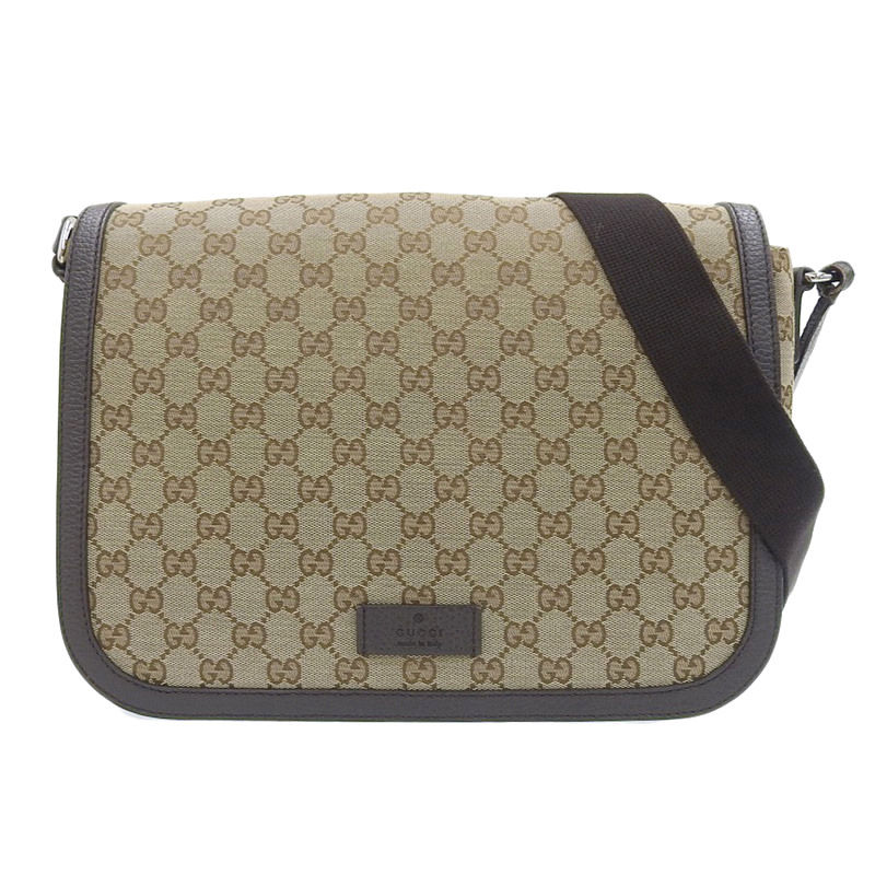 グッチ GUCCI ショルダーバッグ メッセンジャーバッグ GGキャンバス/レザー ベージュ/ブラウン 449171 中古 GU0550