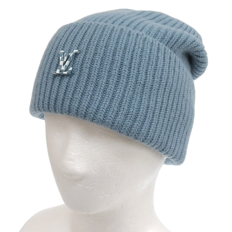 ルイヴィトン LOUIS VUITTON ボネ・LVアヘッド 帽子 ニットキャップ ビーニー カシミヤ ブルーグリーン M77042 中古 LV1492