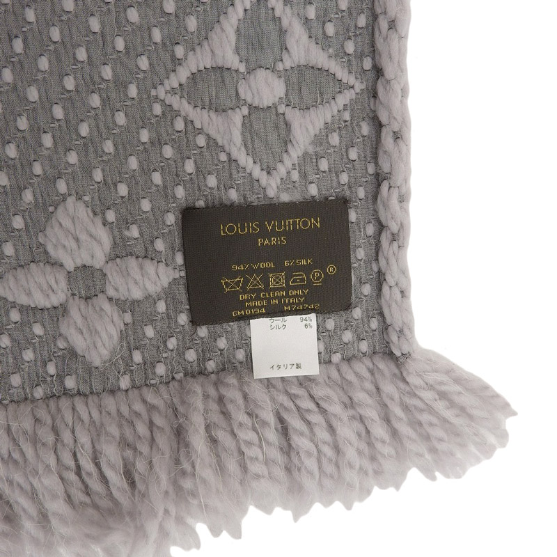 ルイヴィトン LOUIS VUITTON エシャルプロゴマニア マフラー ウール/シルク グリペルル グレー M74742 中古 LV1493