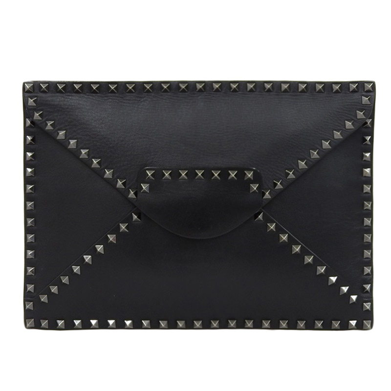 ヴァレンティノ VALENTINO クラッチバッグ スタッズ レザー ブラック 中古 OB1653