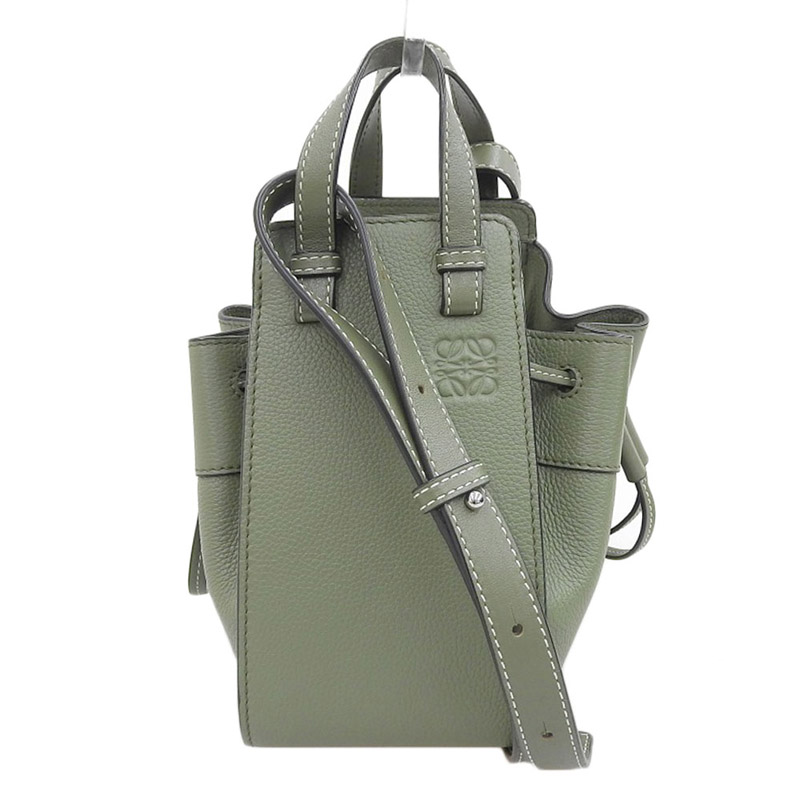 ロエベ LOEWE ハンモックミニ 2WAYバッグ ハンドバッグ ショルダーバッグ レザー カーキ 中古 OB1663