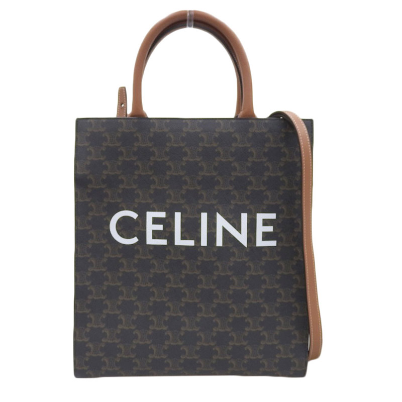 セリーヌ CELINE トリオンフ バーティカルカバ スモール 2WAYバッグ ショルダーバッグ PVC ブラウン 191542BZK.04LU 中古 OB1665