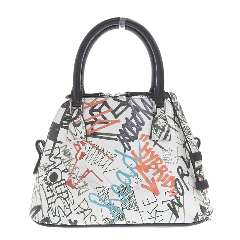 メゾンマルジェラ MAISON MARGIELA 5AC グラフィティ 2WAYバッグ ハンドバッグ ショルダー レザー ホワイト/ブラック 中古 OB1666