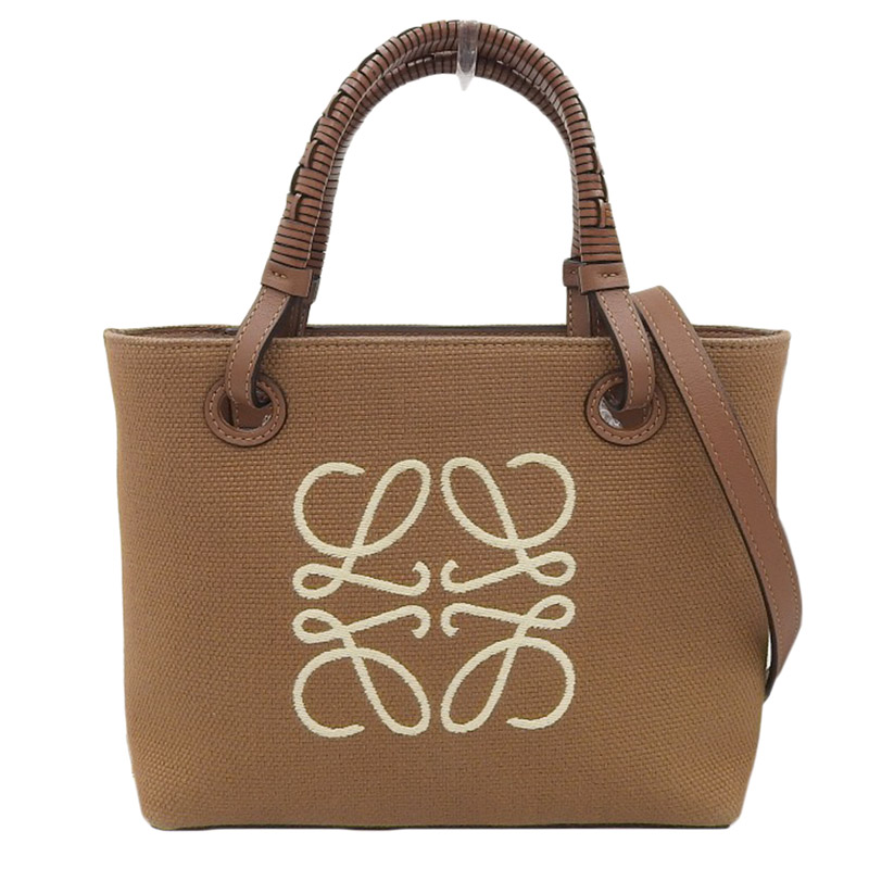 ロエベ LOEWE アナグラム トートバッグ ミニ 2WAYバッグ キャンバス/レザー タン A717S74X01 中古 OB1667