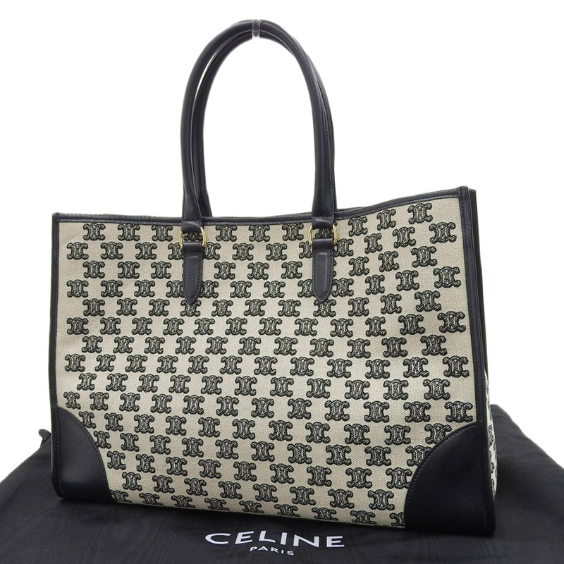http://セリーヌ%20CELINE%20トリオンフ%20ホリゾンタルカバ%20ハンドバッグ%20キャンバス/レザー%20ベージュ/ブラック%20194342CS8%20中古%20OB1668