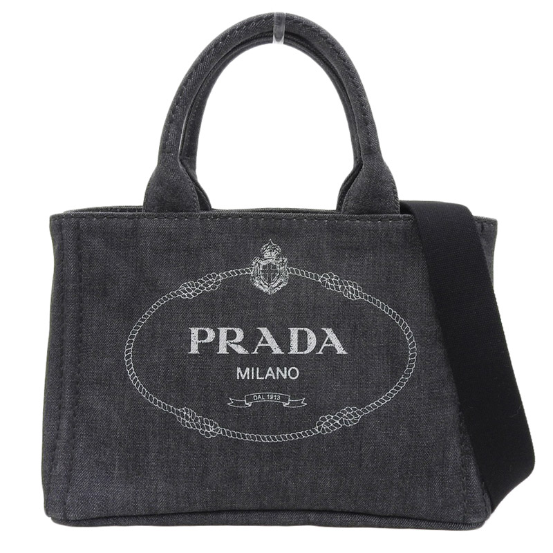 プラダ PRADA カナパ 2WAYバッグ ハンドバッグ ショルダーバッグ デニム ブラック 中古 OB1669