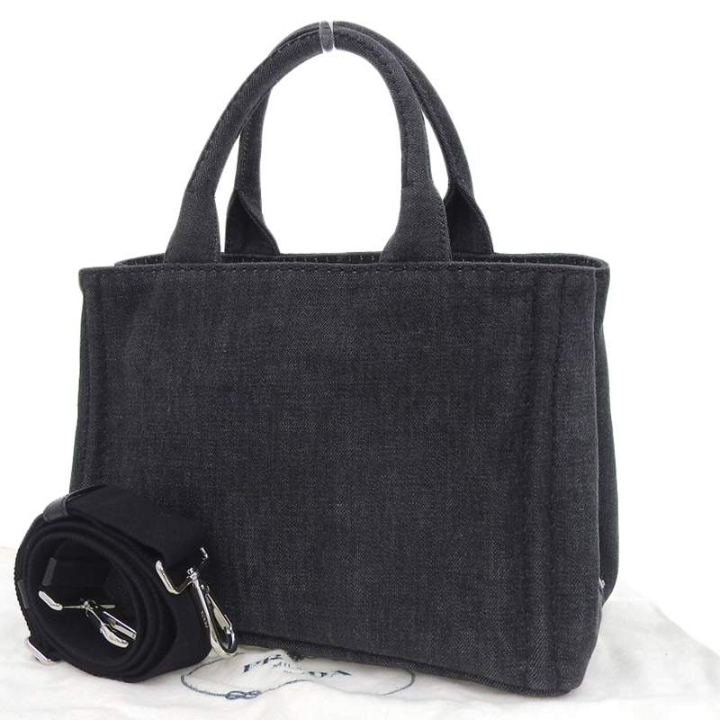 http://プラダ%20PRADA%20カナパ%202WAYバッグ%20ハンドバッグ%20ショルダーバッグ%20デニム%20ブラック%20中古%20OB1669