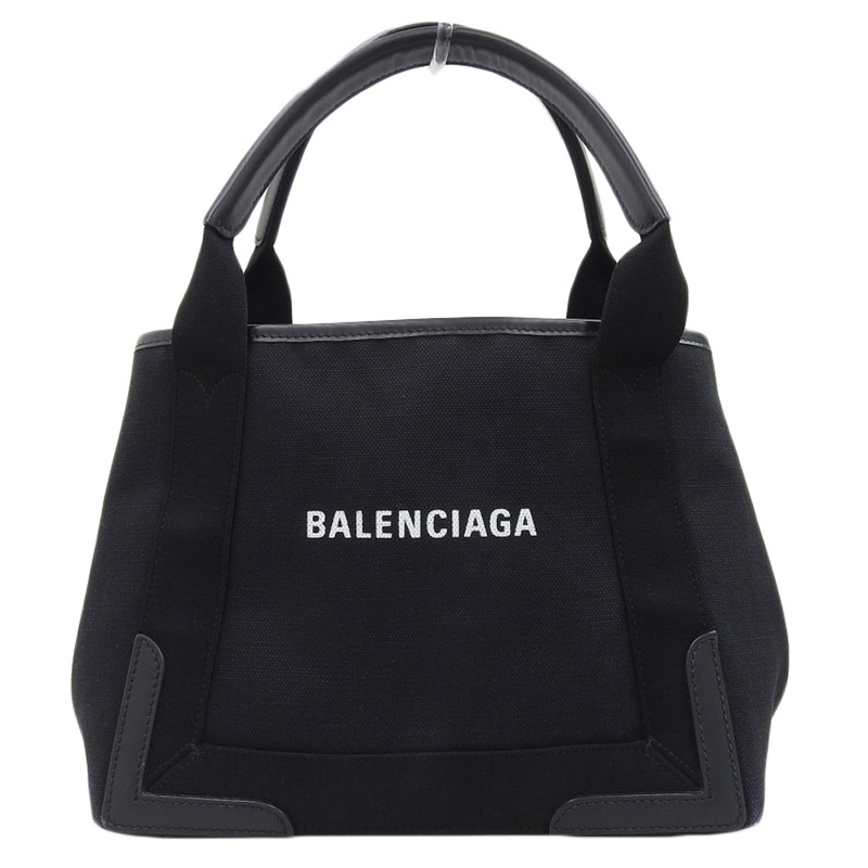 バレンシアガ BALENCIAGA ネイビーカバスS ハンドバッグ キャンバス/レザー ブラック 339933 中古 OB1673