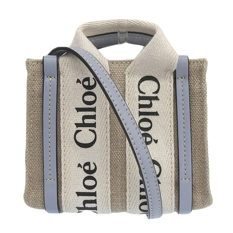 クロエ CHLOE ウッデイナノトート 2WAYバッグ ショルダーバッグ キャンバス/レザー ホワイト/ブルー CHC22AP235I2691K 中古 OB1683