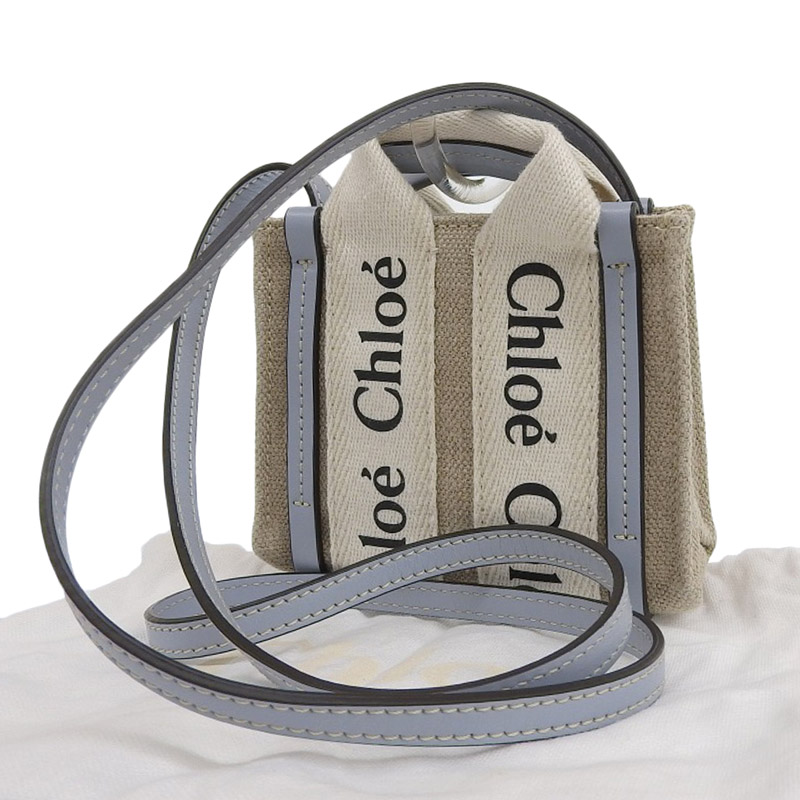 http://クロエ%20CHLOE%20ウッデイナノトート%202WAYバッグ%20ショルダーバッグ%20キャンバス/レザー%20ホワイト/ブルー%20CHC22AP235I2691K%20中古%20OB1683