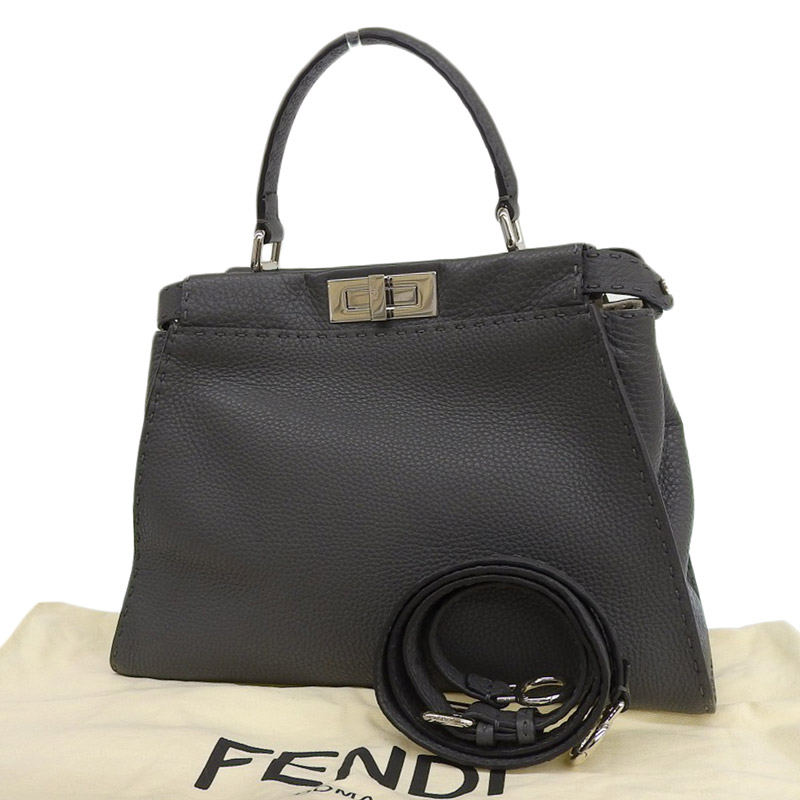 http://フェンディ%20FENDI%20ピーカブー%20セレリア%202WAYバッグ%20ハンドバッグ%20ショルダーバッグ%20レザー%20グレー%208BN290%20中古%20OB1690