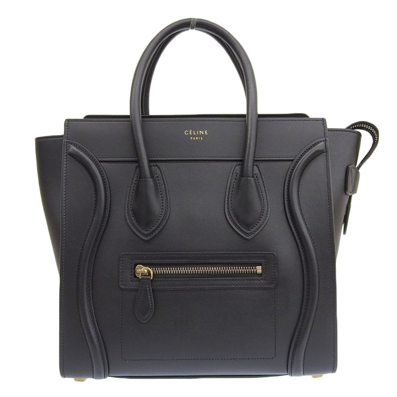 セリーヌ CELINE ラゲージ マイクロショッパー ハンドバッグ レザー ブラック 中古 OB1692