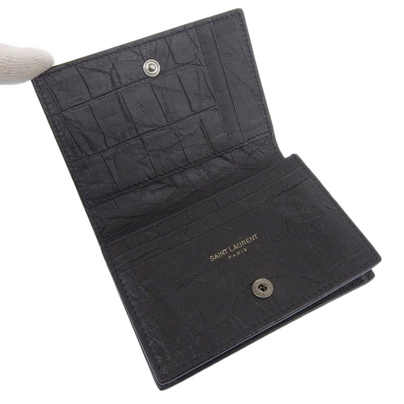 http://サンローラン%20SAINT%20LAURENT%20カードケース%20名刺入れ%20レザー%20ブラック%20TGN529887%20中古%20OBB0537