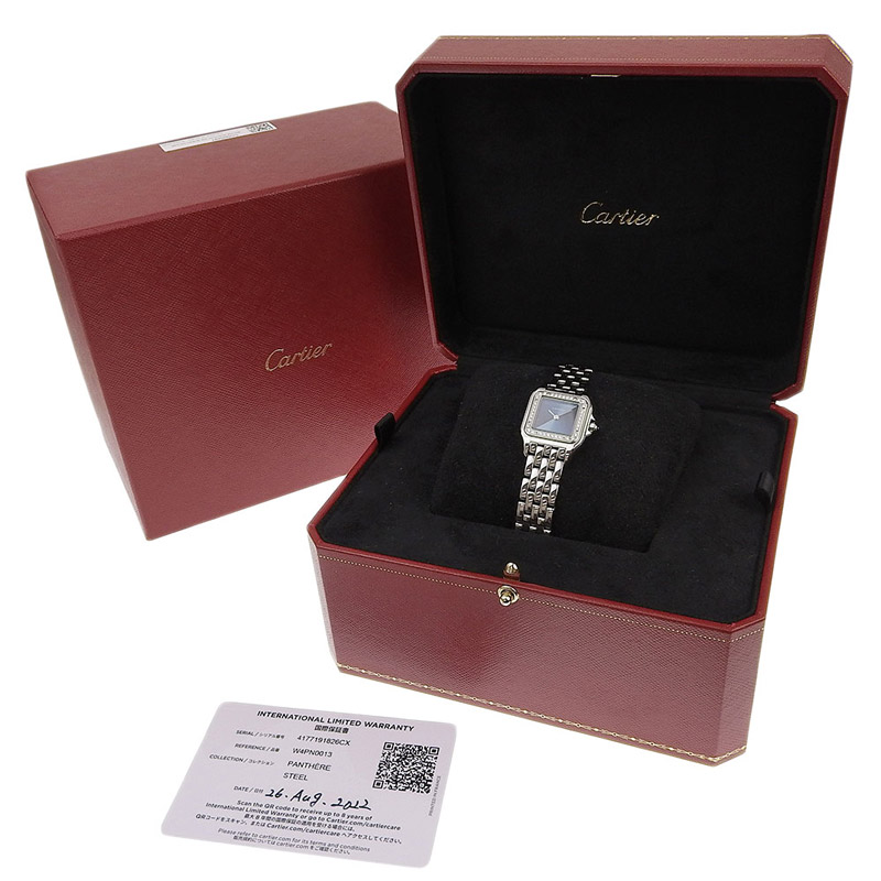 http://カルティエ%20CARTIER%20パンテールドゥカルティエSM%20レディース%20クォーツ%20時計%20SS%20ベゼルダイヤ%20ネイビー文字盤%20W4PN0013%20美品%20CA0458