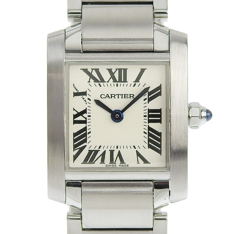 カルティエ CARTIER タンクフランセーズSM レディース クォーツ 腕時計 SS ホワイト文字盤 W51008Q3 中古 CA0459