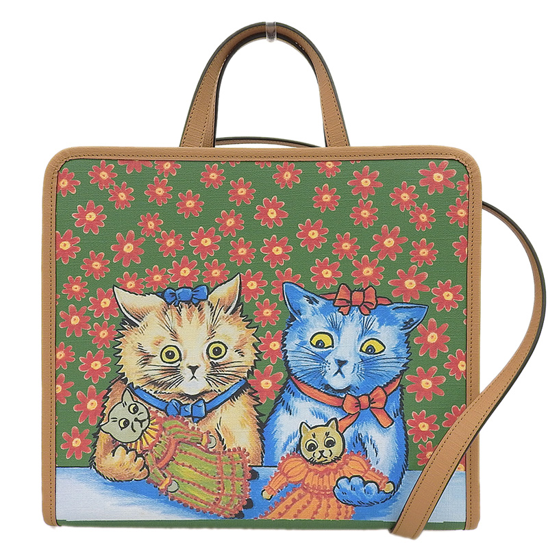 グッチ GUCCI チルドレンズ GGスプリーム キトゥン キャット 2WAY レザー マルチカラー ルイスウェインコラボ 630542 美品 GU0553