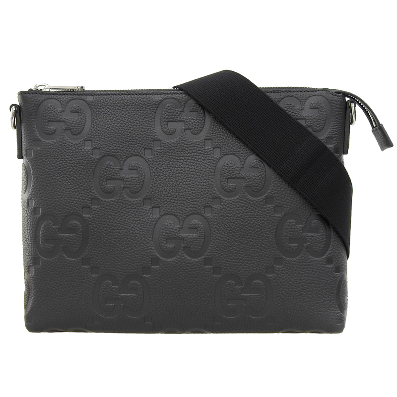 グッチ GUCCI ジャンボGG ミディアムメッセンジャーバッグ ショルダーバッグ レザー ブラック 696009 中古 GU0559