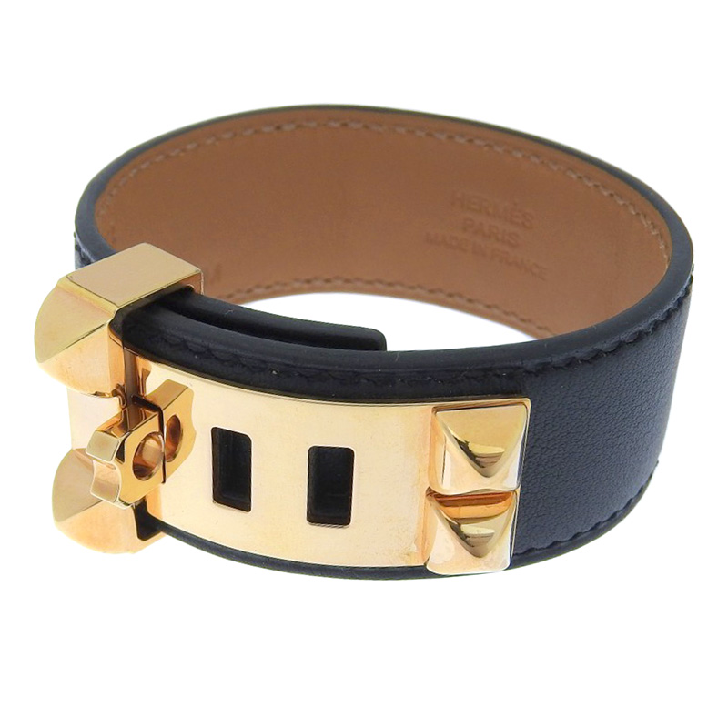 エルメス HERMES コリエ・ド・シアン アス・ドゥ・クール ブレスレット レザー ブラック #T2 Z刻印 2021年 美品 HE0891