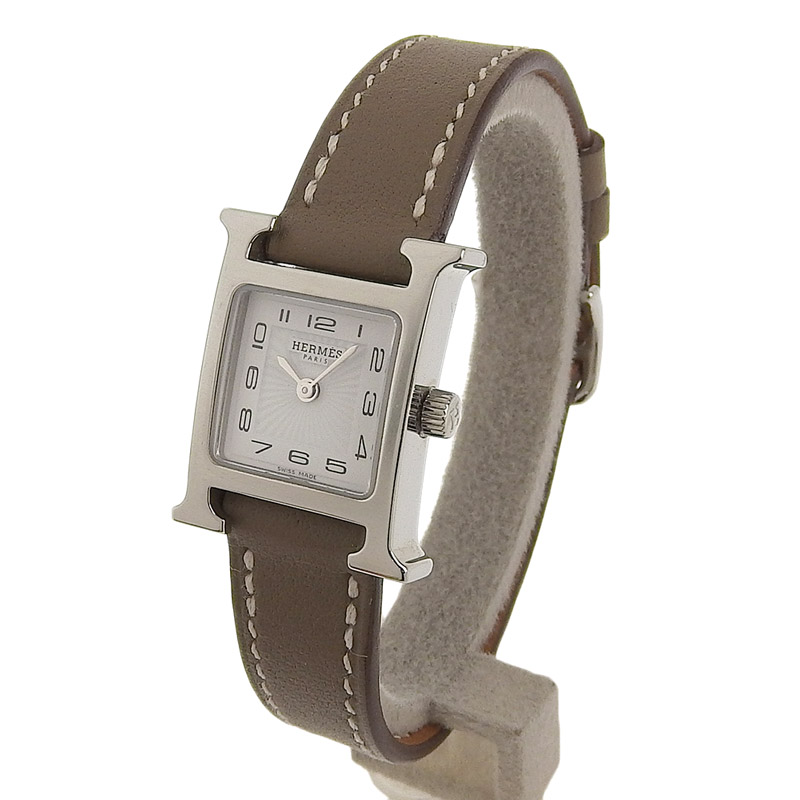 http://エルメス%20HERMES%20Hウォッチミニ%20レディース%20クォーツ%20腕時計%20SS/革%20ホワイト文字盤%20HH1.110%20中古%20HE0893