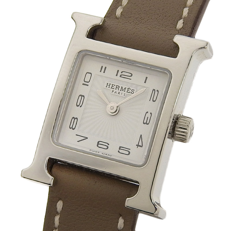 http://エルメス%20HERMES%20Hウォッチミニ%20レディース%20クォーツ%20腕時計%20SS/革%20ホワイト文字盤%20HH1.110%20中古%20HE0893