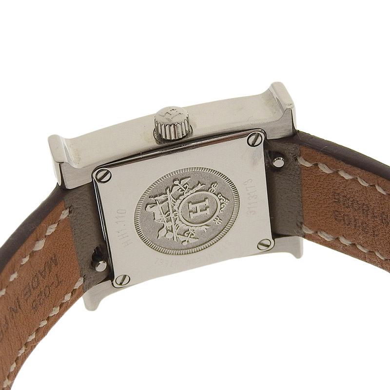 http://エルメス%20HERMES%20Hウォッチミニ%20レディース%20クォーツ%20腕時計%20SS/革%20ホワイト文字盤%20HH1.110%20中古%20HE0893