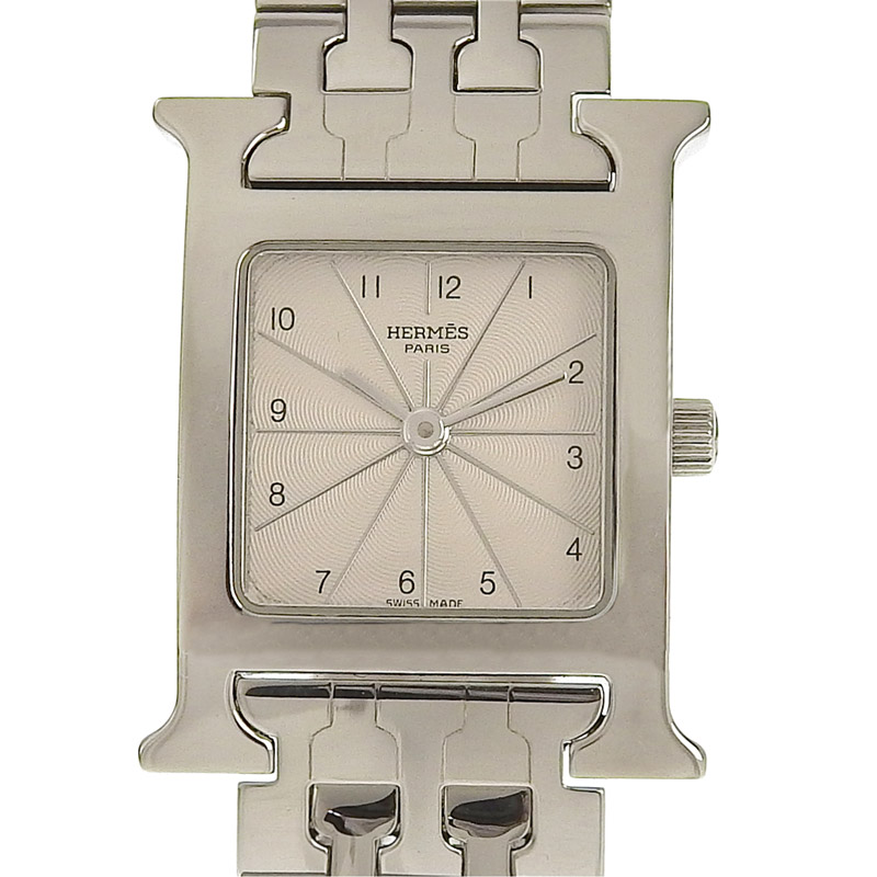 エルメス HERMES Hウォッチ レディース クォーツ 腕時計 SS ホワイト文字盤 HH1.210 中古 HE0911