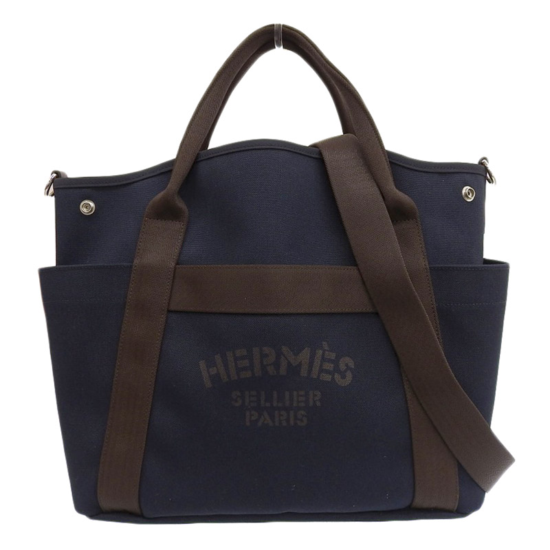 エルメス HERMES サックパンサージュ 2WAYバッグ キャンバス/レザー ネイビー/オレンジ C刻印 2018年 中古 HE0897
