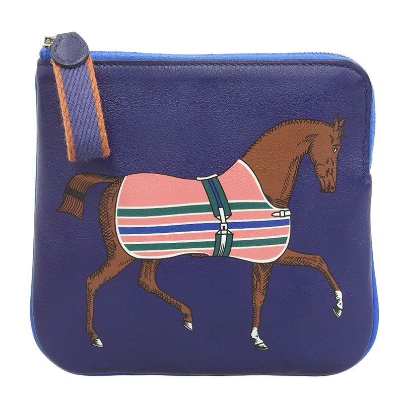 エルメス HERMES カレ・ポケット ポーチ ヴォースイフト ネイビー/ピンク D刻印 2019年 中古 HE0899