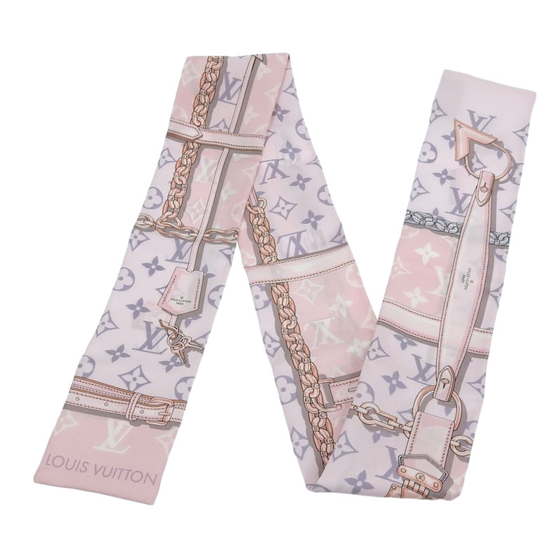 http://ルイヴィトン%20LOUISVUITTON%20バンドー・モノグラムコンフィデンシャル%20バンドー%20スカーフ%20シルク%20ローズクレール%20M70637%20中古%20LV1519