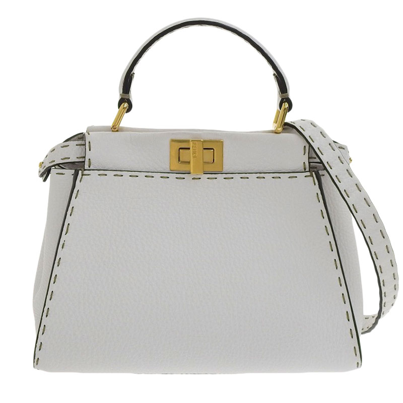 フェンディ ピーカブーミニ セレリア 2WAYバッグ ハンドバッグ ショルダーバッグ レザー ホワイト 8BN244 中古 OB1620