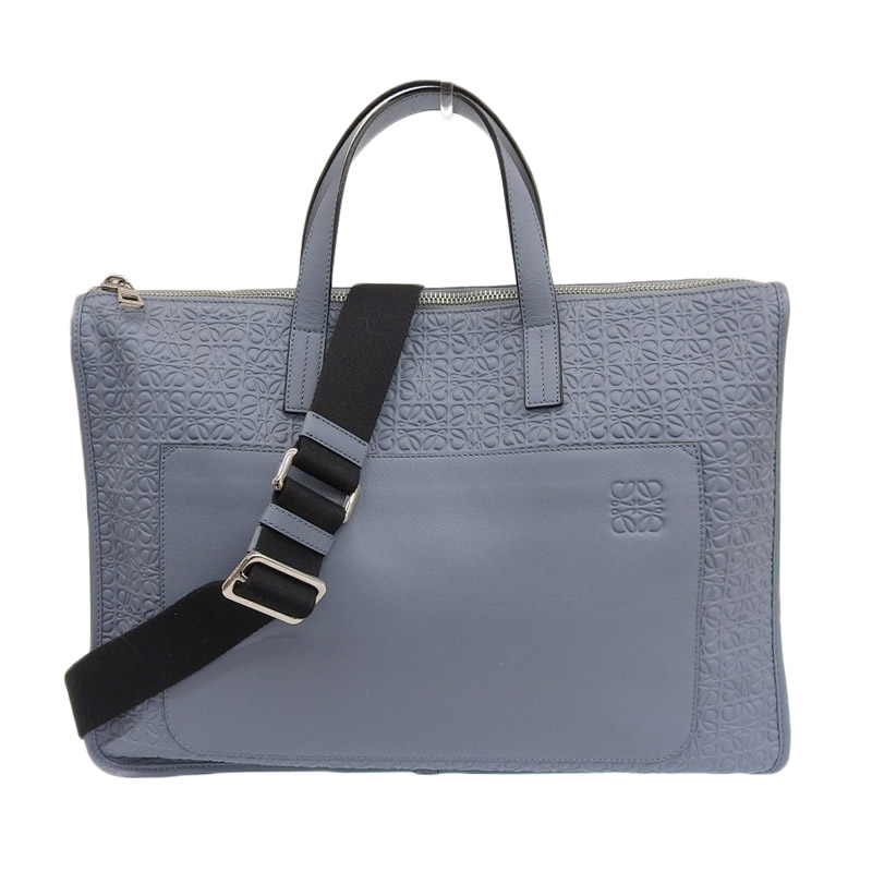 ロエベ LOEWE 2WAYバッグ ハンドバッグ ショルダーバッグ アナグラム レザー ストーンブルー 中古 OB1695