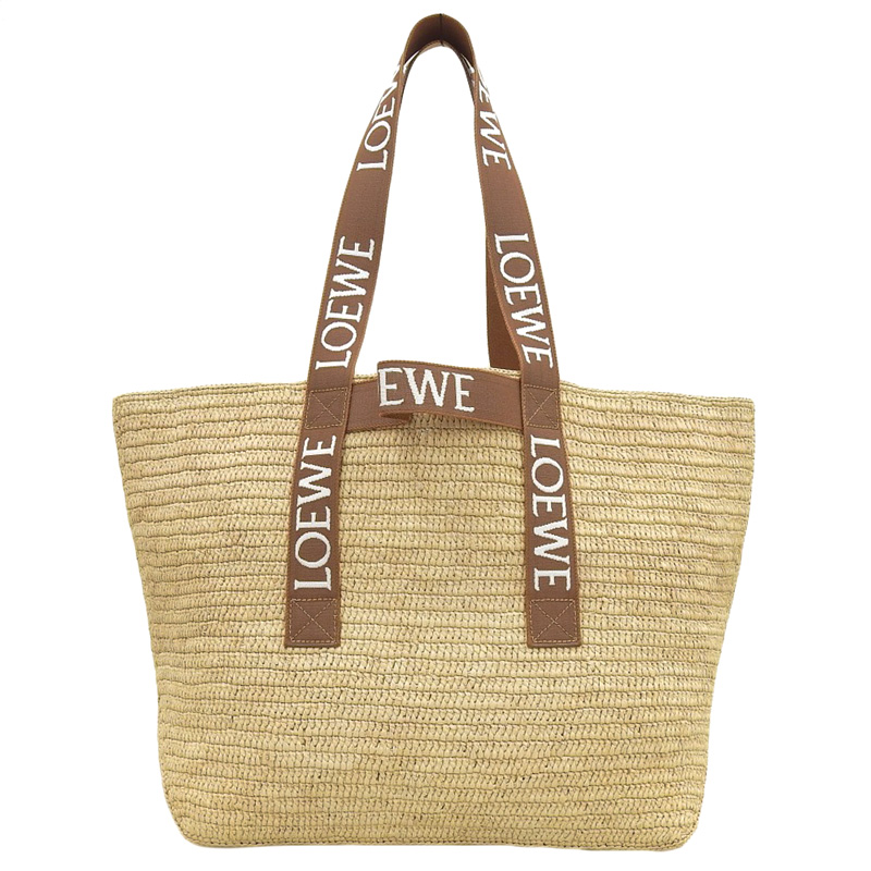 ロエベ LOEWE フォールドショッパー ショルダー トートバッグ ラフィア/キャンバス ナチュラル/タン LEB507X23X04 中古 OB1701