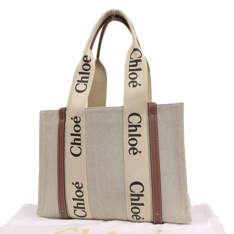 http://クロエ%20CHLOE%20ウッディ%20ミディアムトート%20トートバッグ%20キャンバス/レザー%20ベージュ/ブラウン%20CHC22AS%20中古%20OB1702