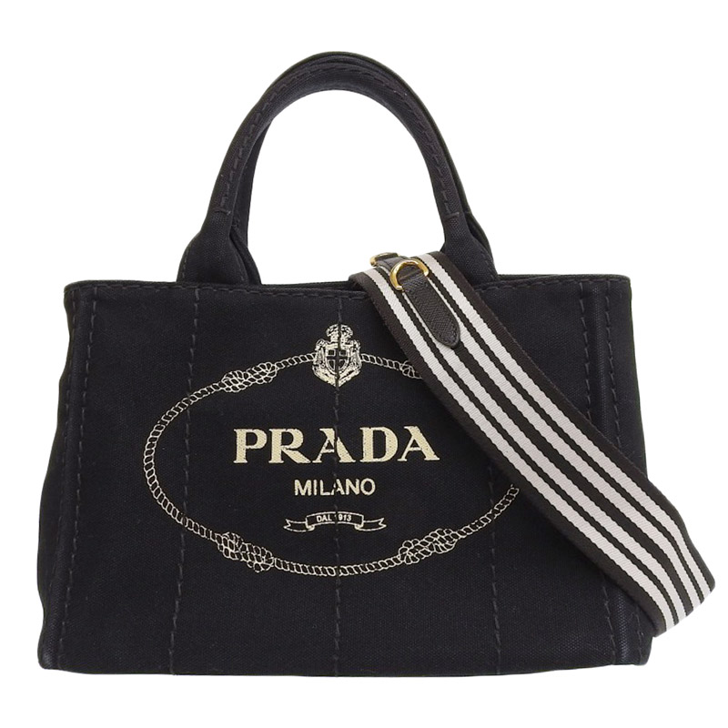 プラダ PRADA カナパ 2WAYバッグ トートバッグ ハンドバッグ ショルダーバッグ キャンバス ブラック 1BG439 中古 OB1704