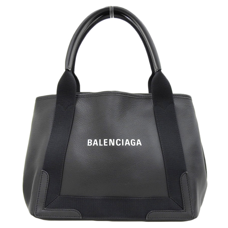 バレンシアガ BALENCIAGA ネイビーカバスS ハンドバッグ キャンバス/レザー ブラック 339933 中古 OB1705