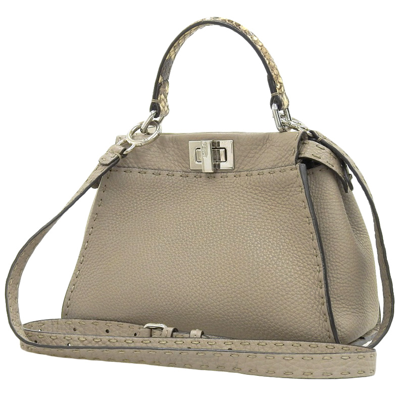 http://フェンディ%20FENDI%20ピーカブーミニ%20セレリア%202WAYバッグ%20ハンド%20ショルダー%20バッグ%20レザー/パイソン%20グレージュ%208BN244%20中古%20OB1710