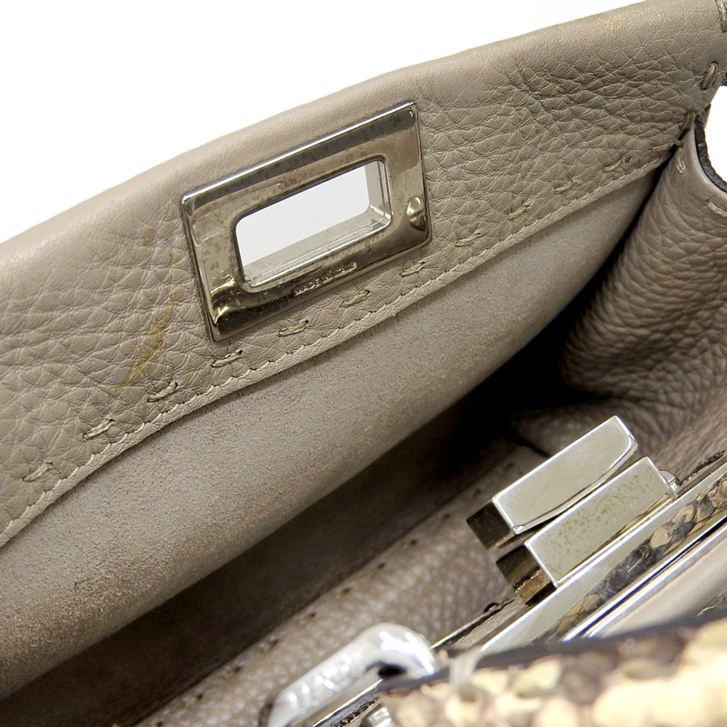 http://フェンディ%20FENDI%20ピーカブーミニ%20セレリア%202WAYバッグ%20ハンド%20ショルダー%20バッグ%20レザー/パイソン%20グレージュ%208BN244%20中古%20OB1710