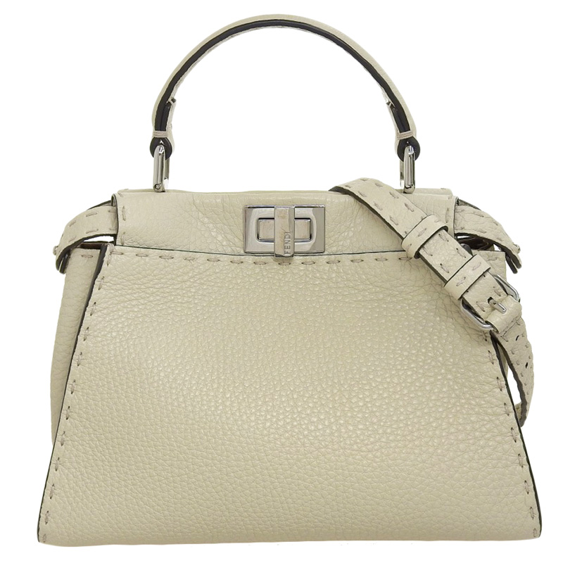 フェンディ FENDI ピーカブーミニ セレリア 2WAYバッグ ハンドバッグ ショルダーバッグ レザー アイボリー 8BN244 中古 OB1711