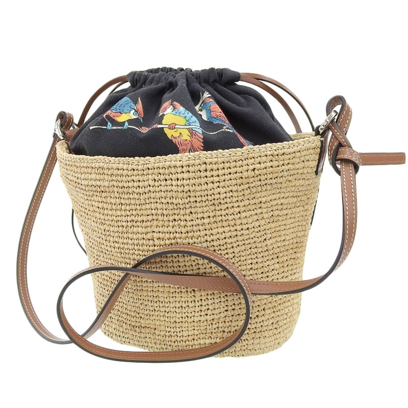 http://ロエベ%20LOEWE%20パロット%20ショルダーバッグ%20ポシェットバッグ%20ラフィア/レザー%20ナチュラル/タン/ブラック%20A689C70%20中古%20OB1717
