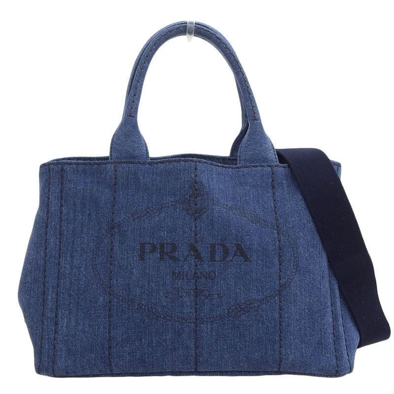 プラダ PRADA カナパ 2WAYバッグ トートバッグ ショルダーバッグ デニム ブルー 1BG439 中古 OB1720