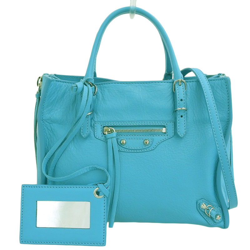 バレンシアガ BALENCIAGA ペーパーミニ 2WAYバッグ ハンドバッグ ショルダーバッグ レザー ブルー 357333 中古 OB1721