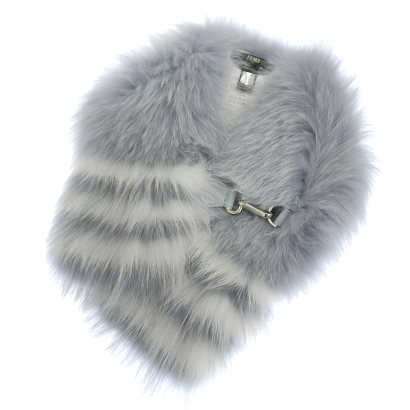 フェンディ FENDI マフラー ティペット フォックスファー グレー FNG426 中古 OBB0538