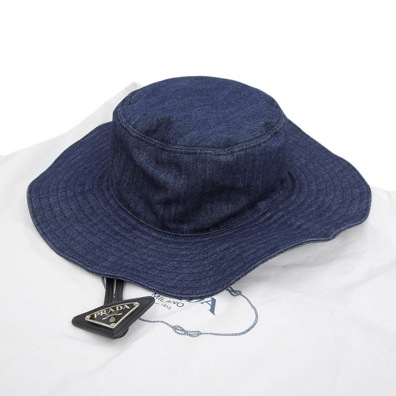 http://プラダ%20PRADA%20デニムハット%20帽子%20ファブリック%20ネイビー%20トライアングルロゴ%20#L%201HC250%20中古%20OBB0545