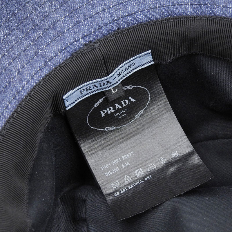 http://プラダ%20PRADA%20デニムハット%20帽子%20ファブリック%20ネイビー%20トライアングルロゴ%20#L%201HC250%20中古%20OBB0545